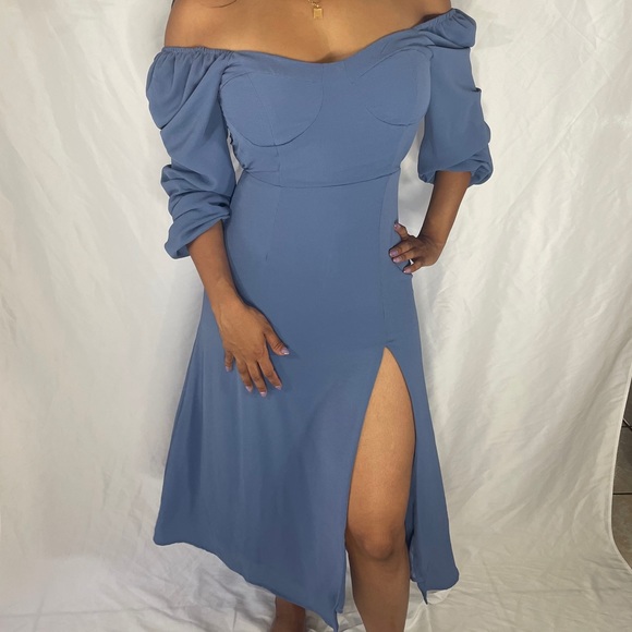 Forever 21 Blue Peasant-sleeve Dress - Picture 2 of 4